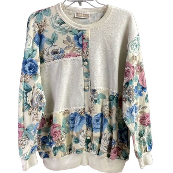 SEASON TICKET Vintage Cottagecore Floral Lightweight Sweatshirt Top Size 2X - Picture 1 of 9